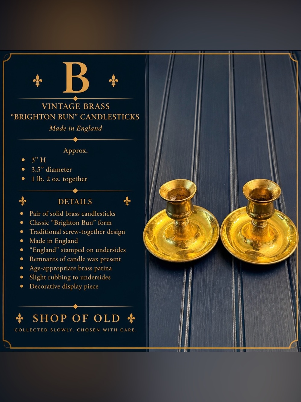 Vintage Brass “Brighton Bun” Candlesticks | Made in England